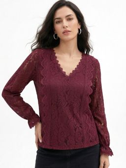Outzidr - Maroon Textured Regular Top