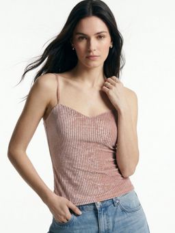 Outzidr - Pink Textured Fitted Top