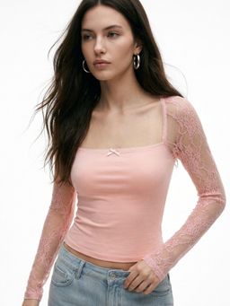 Outzidr - Pink Self Design Fitted Top