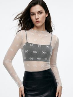 Outzidr - White Self Design Fitted Top