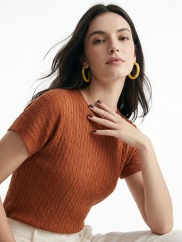 Outzidr - Brown Textured Regular Top