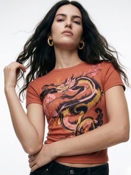 Outzidr - Rust Printed Fitted Top