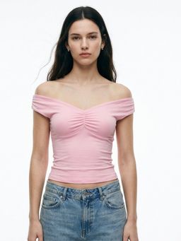 Outzidr - Pink Solid Fitted Top