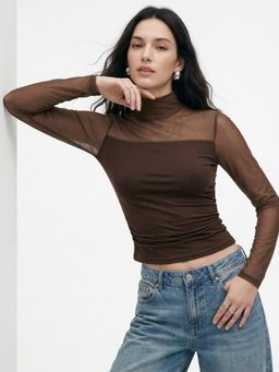 Outzidr - Brown Solid Fitted Top