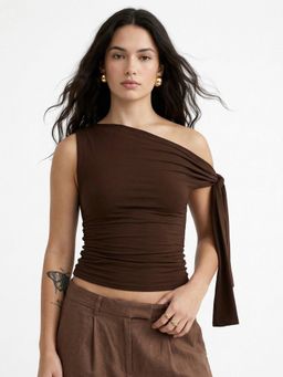 Outzidr - Brown Solid Fitted Top