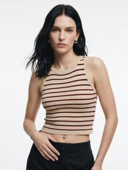 Outzidr - Beige Stripes Fitted Top