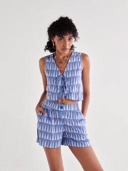 Prakriti Jaipur - Purple See-Saw Tie Waist Coat Top with Shorts (Set of 2)