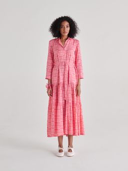 Prakriti Jaipur - Pink Spinner Midi Dress with Belt (Set of 2)