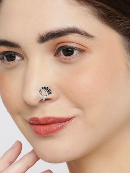 OOMPH - Oxidised Silver Tone Peacock Shape Traditional Nose Ring - Nose Pin