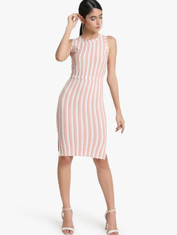 Kazo - Pink Sleeveless Striped Knitted Lurex Dress