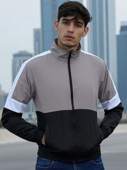 Bewakoof - Air 1.0 Men's Grey & Black Color Block Windcheater Jacket