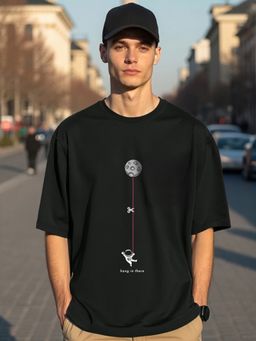 Bewakoof - Mens Black Graphic Oversized T-shirt
