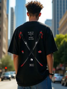 Bewakoof - Men's Black Warriors Graphic Printed Oversized T-shirt