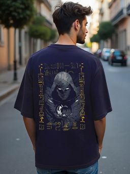Bewakoof - Official Marvel Men's Blue Moon Knight Graphic Printed Oversized T-shirt