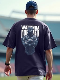 Bewakoof - Official Marvel Men's Blue The King Graphic Printed Oversized T-shirt