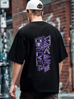 Bewakoof - Official Marvel Men's Black Wakanda Forever Graphic Printed Oversized T-shirt