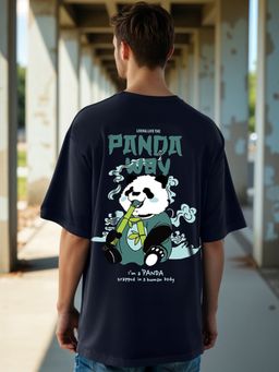 Bewakoof - Men's Blue The Panda Way Graphic Printed Oversized T-shirt