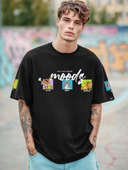 Bewakoof - Men's Black Friends & Feelings T&J Graphic Printed Oversized T-shirt