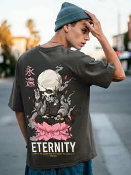 Bewakoof - Men's Grey Eternity Graphic Printed Oversized T-shirt