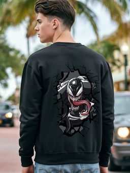 Bewakoof - Official Marvel Men's Black Venom Street Graphic Printed Oversized Sweatshirt