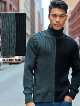 Bewakoof - Men's Grey & Black Color Block Flat Knit Sweater