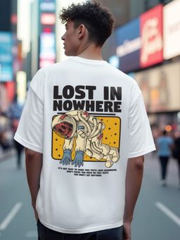 Bewakoof - Men's White Lost in Nowhere Graphic Printed Oversized T-shirt