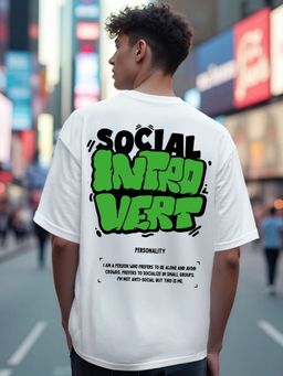 Bewakoof - Men's White Introvert Typography Oversized T-shirt
