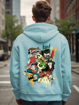 Bewakoof - Official DC Men's Green Justice League Graphic Printed Oversized Hoodies