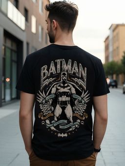 Bewakoof - Official DC Men's Black The Dark Knight Graphic Printed T-shirt