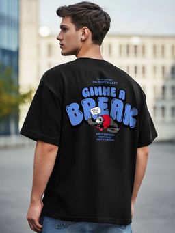 Bewakoof - Men's Black Gimme a Break Graphic Printed Oversized T-shirt