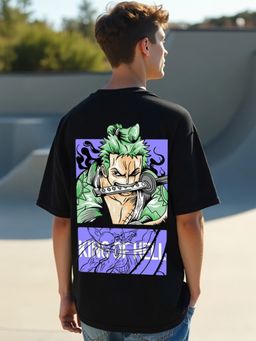 Bewakoof - Men's Black Moss Head Graphic Printed Oversized T-shirt