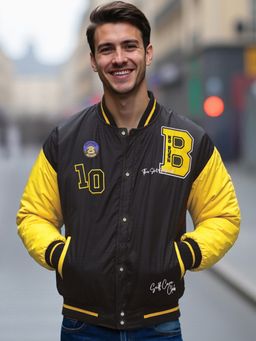 Bewakoof - Men's Black Printed Contrast Sleeve Oversized Bomber Jacket