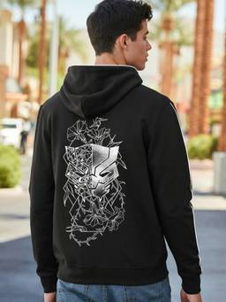 Bewakoof - Official Marvel Men's Black The Warrior King Graphic Printed Hoodies