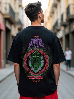 Bewakoof - Men's Black Ashura Graphic Printed Oversized T-shirt