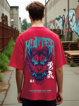 Bewakoof - Men's Red Hunter Graphic Printed Oversized T-shirt