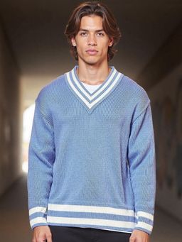 Bewakoof - Men's Blue Oversized Flat Knit Sweater