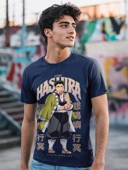 Bewakoof - Mens Dark Navy Blue Gyomi Stone Hashira Graphic T-Shirt