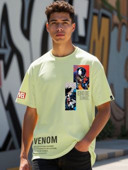 Bewakoof - Official Marvel Men's Green Eddie Brock Graphic Printed Oversized T-shirt