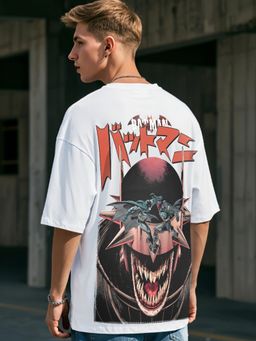 Bewakoof - Official DC Men's White Batman Who Laughs Graphic Printed Oversized T-shirt