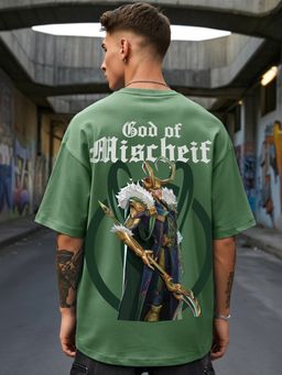 Bewakoof - Heavy Duty 1.0 Official Marvel Men's Green Loki Graphic Printed Oversized T-shirt