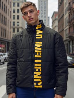 Bewakoof - Men's Black Influence Typography Oversized Puffer Jacket