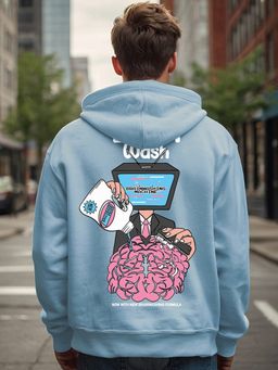 Bewakoof - Men's Blue Brain Wash Graphic Printed Oversized Hoodies