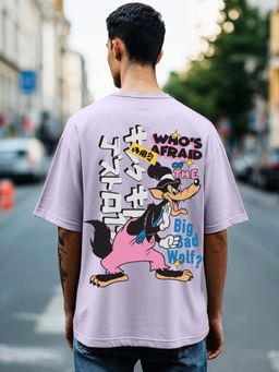 Bewakoof - Official Disney Men's Purple Big Bad Wolf Oversized Graphic Printed T-shirt