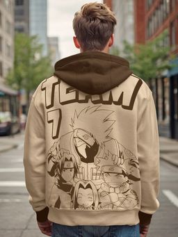 Bewakoof - Heavy Duty 1.0 Men's Brown Naruto Graphic Printed Oversized Hoodies
