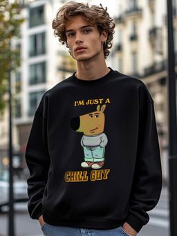 Bewakoof - Men's Black Chill Guy Graphic Printed Oversized Sweatshirt