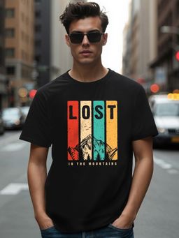 Bewakoof - Men's Black Lost Mountains Graphic Printed T-shirt