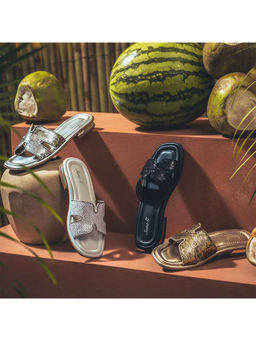 Saint G - Womens Black Genuine Leather Sequined Flats