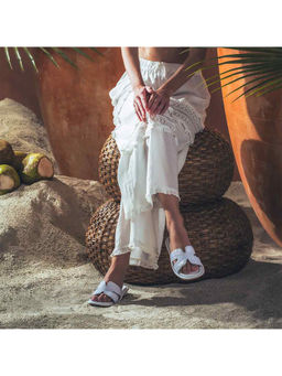 Saint G - Womens White Genuine Leather Sequined Flats