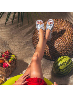 Saint G - Womens Silver Genuine Leather Sequined Flats