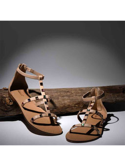 Saint G - Multi Stones Studded Natural Beige Leather Flats